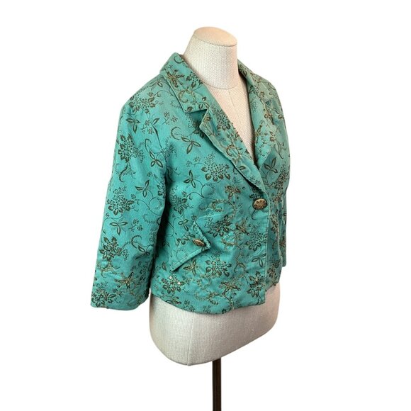 Yoana Baraschi Womens 10 Embroidered Floral Corduroy Jacket Turquoise - Picture 7 of 13